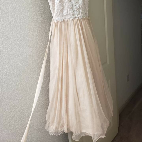 Big Girls Embroidered Mesh Gown, Taupe - Picture 7 of 9